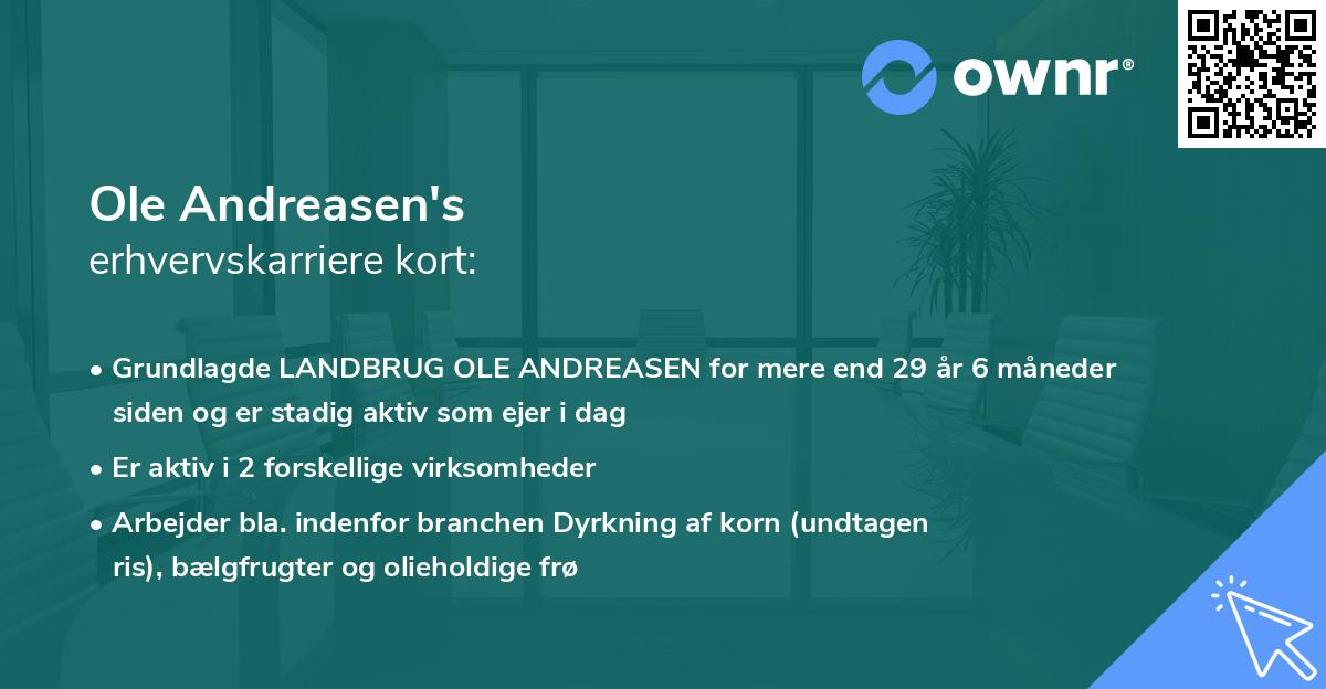 Ole Andreasen's erhvervskarriere kort