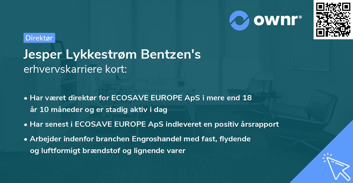 Jesper Lykkestrøm Bentzen's erhvervskarriere kort