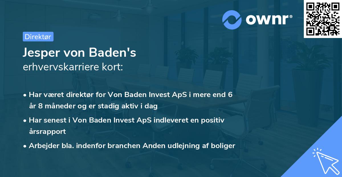 Jesper von Baden's erhvervskarriere kort