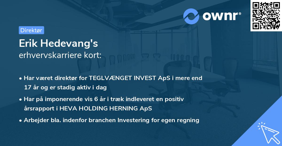 Erik Hedevang's erhvervskarriere kort