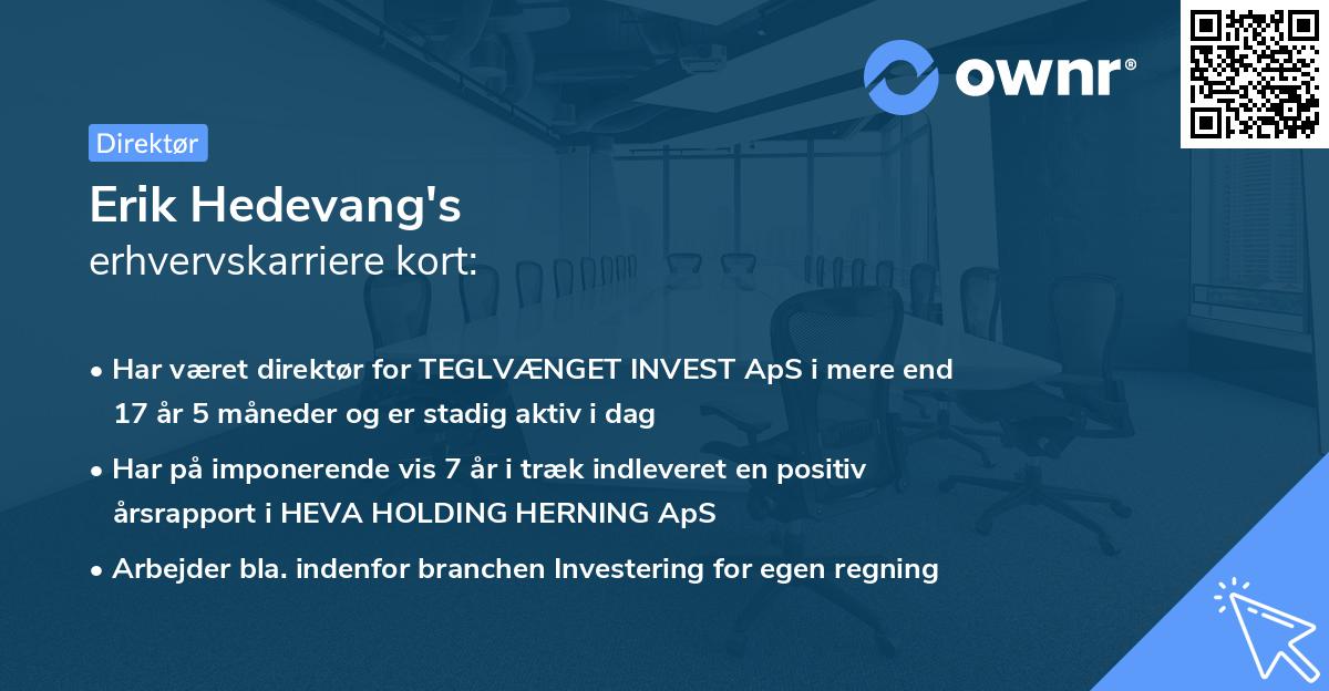 Erik Hedevang's erhvervskarriere kort