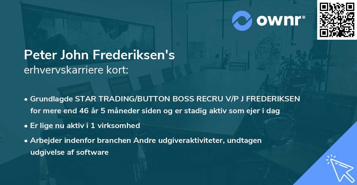 Peter John Frederiksen's erhvervskarriere kort