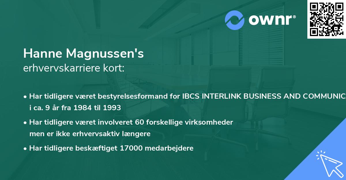 Hanne Magnussen's erhvervskarriere kort