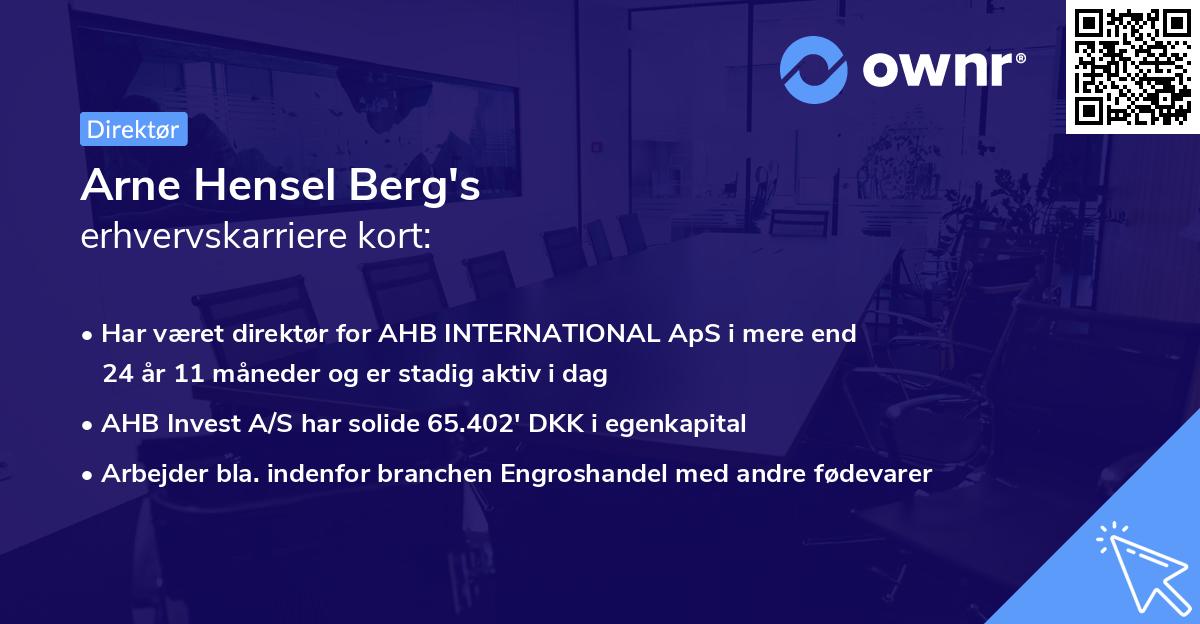 Arne Hensel Berg's erhvervskarriere kort
