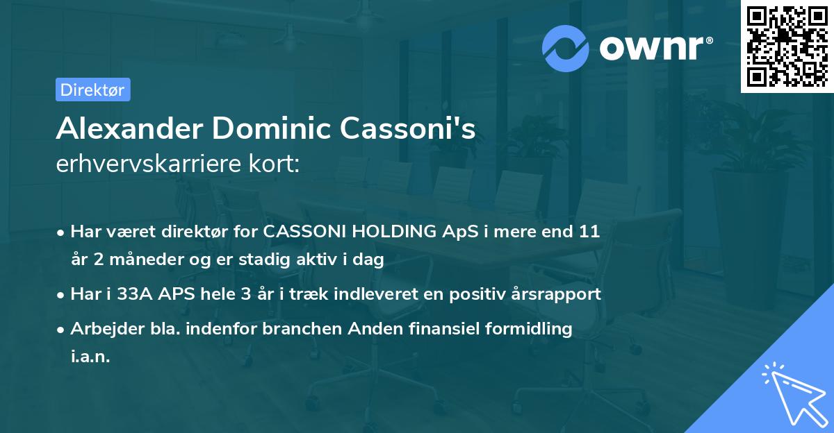 Alexander Dominic Cassoni's erhvervskarriere kort