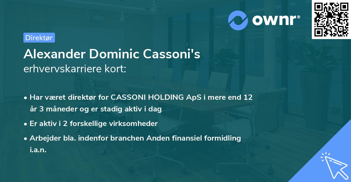 Alexander Dominic Cassoni's erhvervskarriere kort