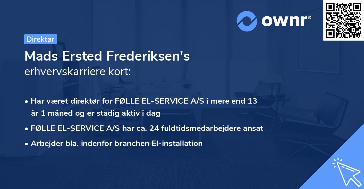 Mads Ersted Frederiksen's erhvervskarriere kort