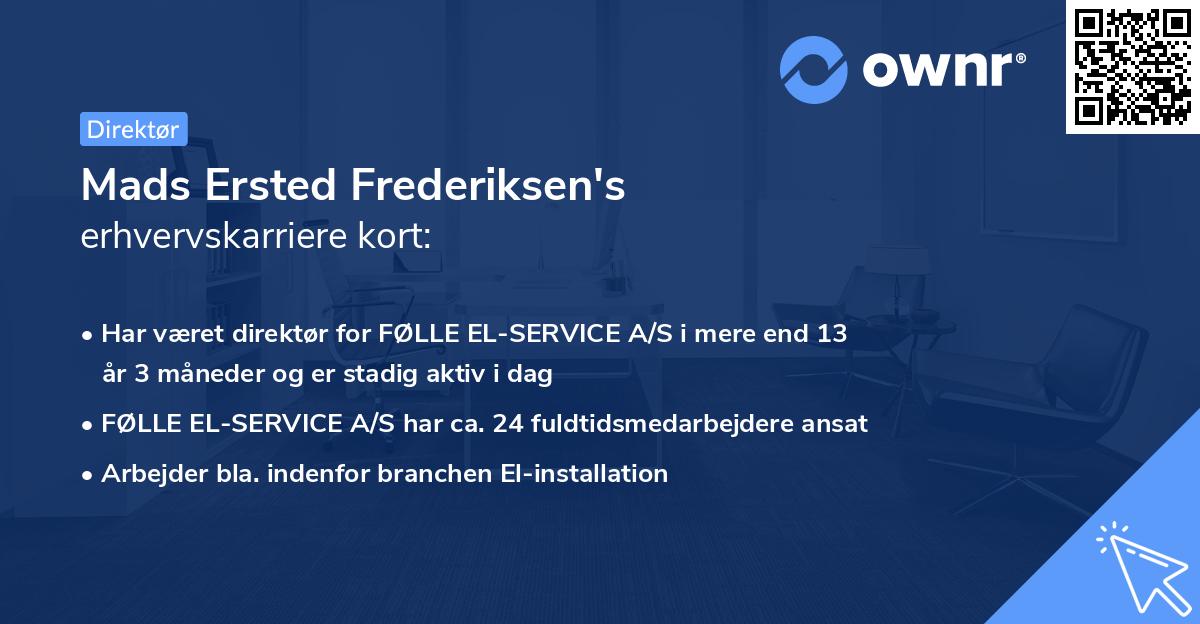 Mads Ersted Frederiksen's erhvervskarriere kort