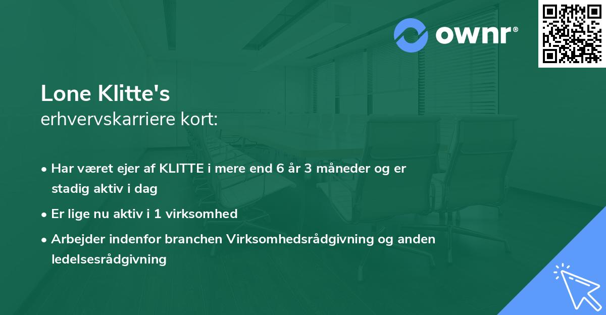 Lone Klitte's erhvervskarriere kort