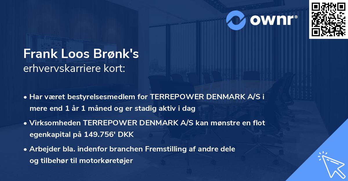 Frank Loos Brønk's erhvervskarriere kort
