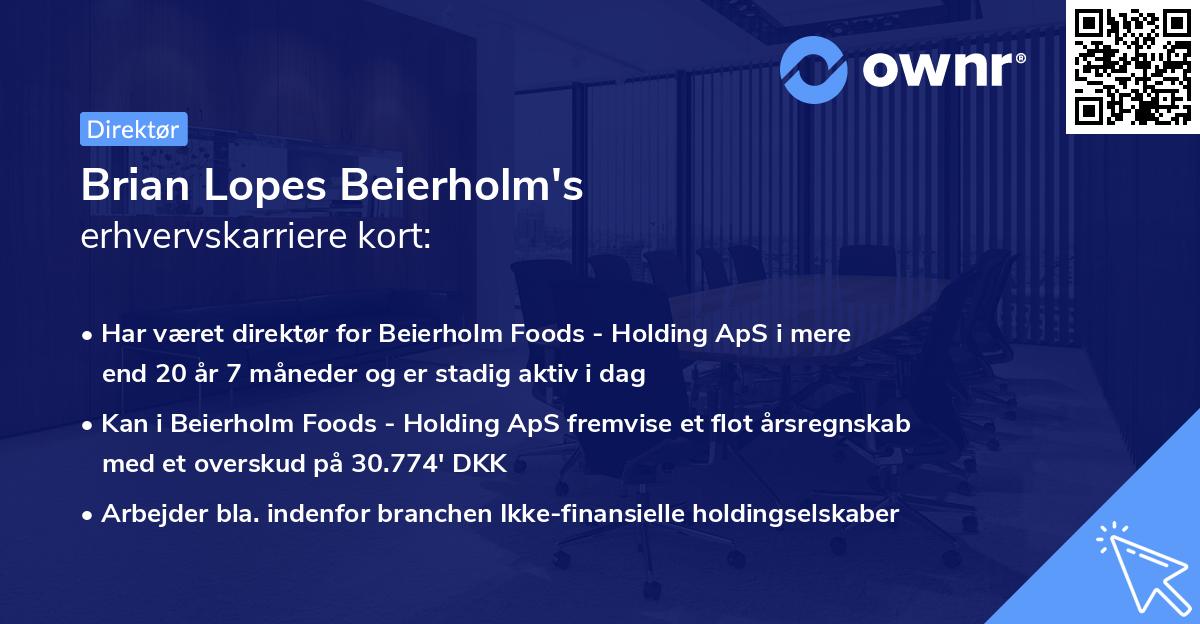 Brian Lopes Beierholm's erhvervskarriere kort