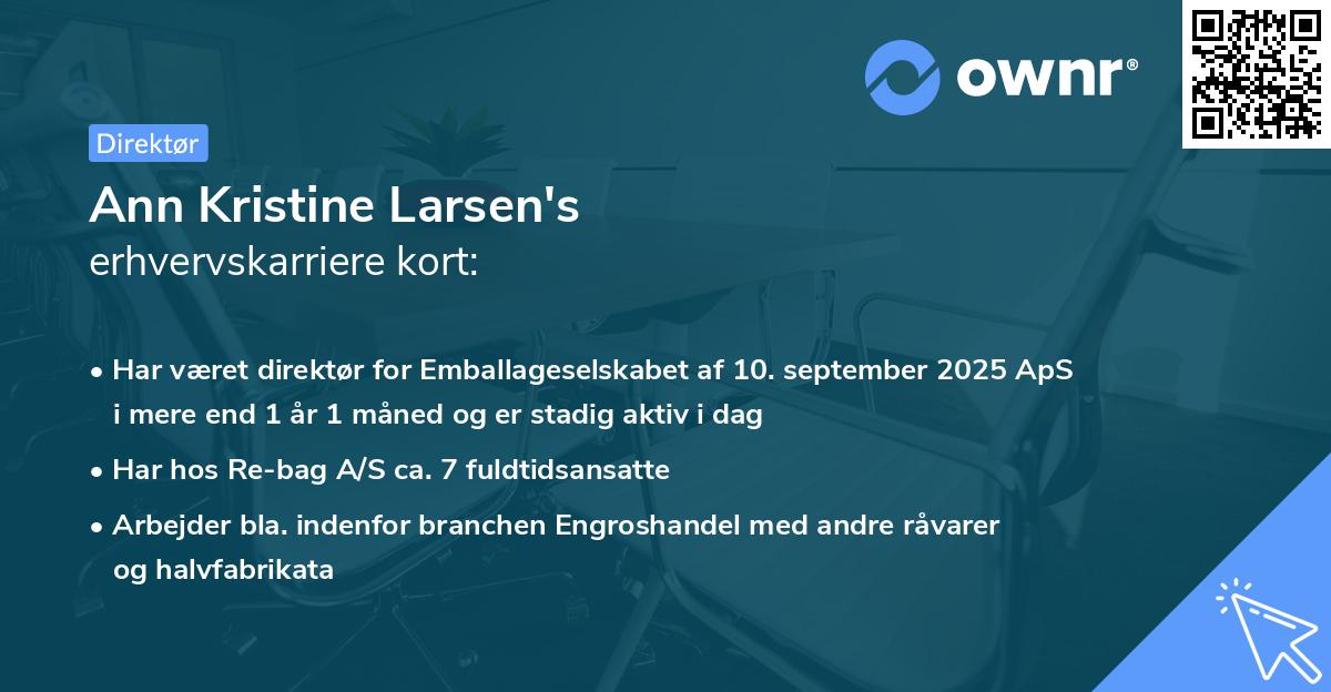 Ann Kristine Larsen's erhvervskarriere kort