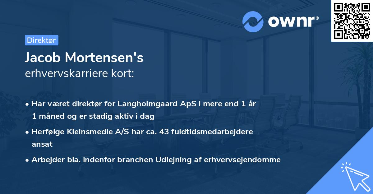 Jacob Mortensen's erhvervskarriere kort