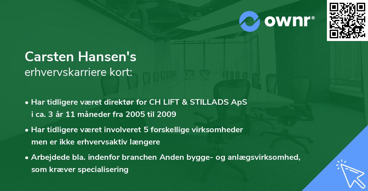 Carsten Hansen's erhvervskarriere kort