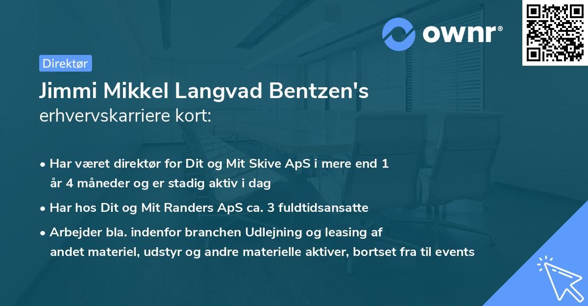 Jimmi Mikkel Langvad Bentzen's erhvervskarriere kort