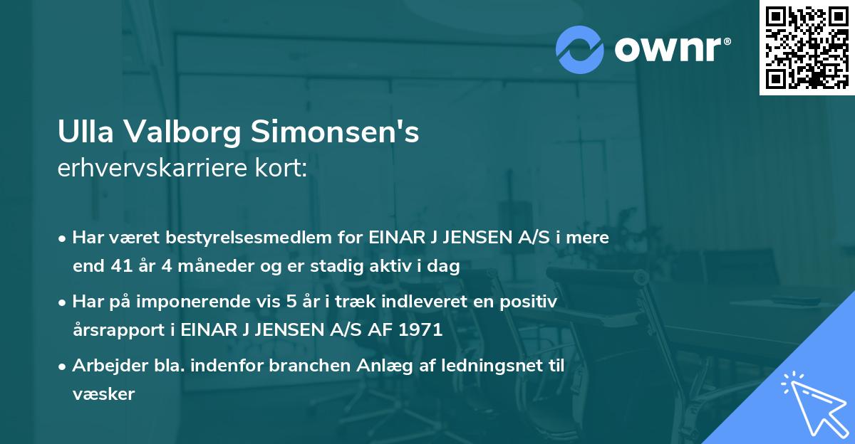 Ulla Valborg Simonsen's erhvervskarriere kort