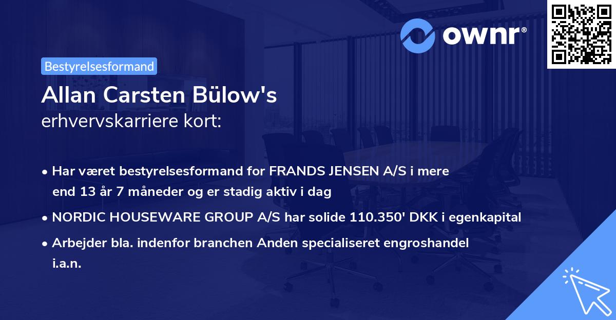 Allan Carsten Bülow's erhvervskarriere kort