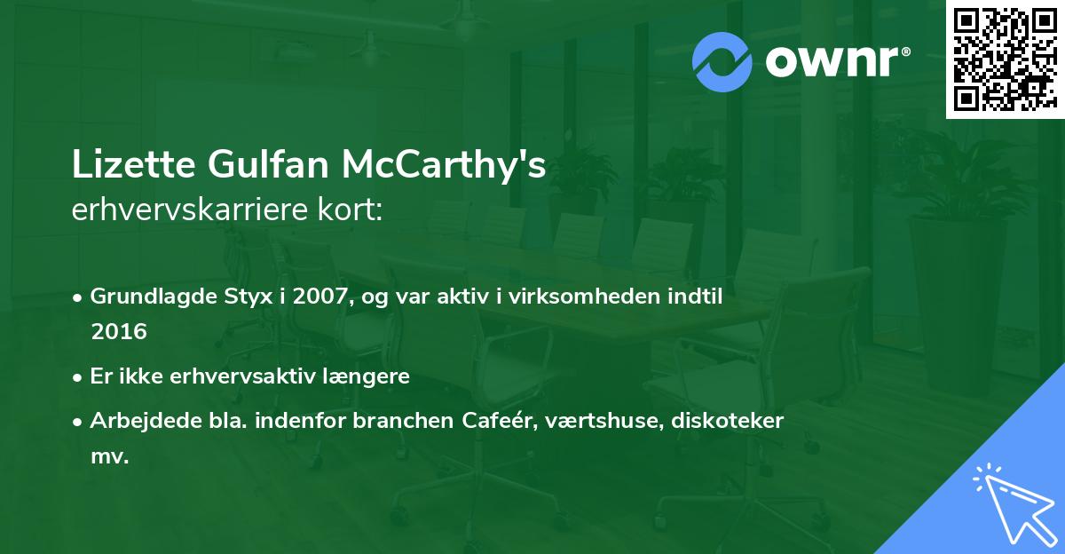 Lizette Gulfan McCarthy's erhvervskarriere kort