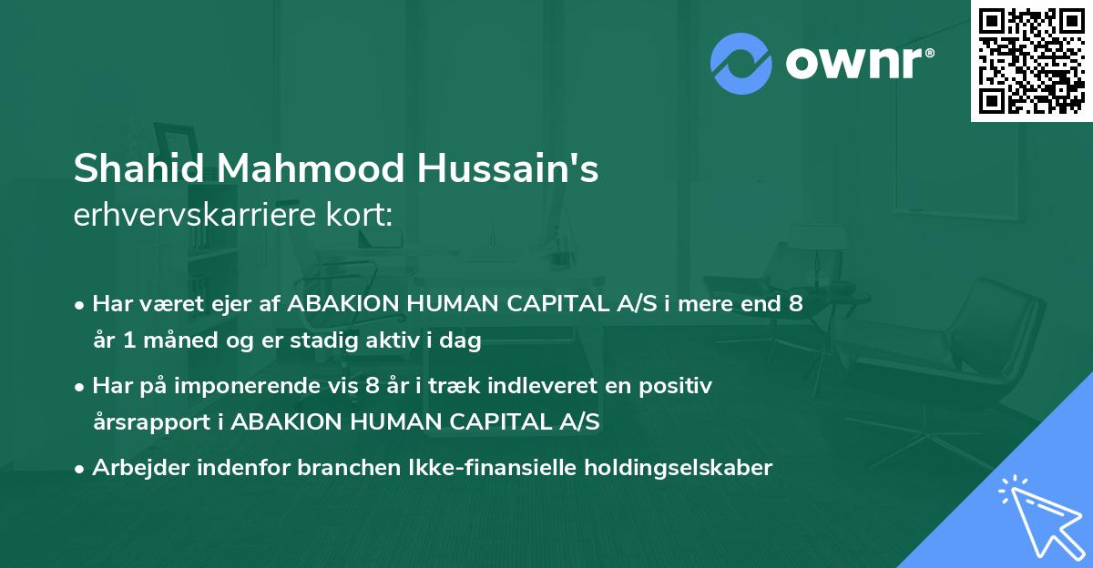 Shahid Mahmood Hussain's erhvervskarriere kort