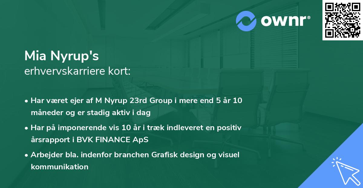 Mia Nyrup's erhvervskarriere kort