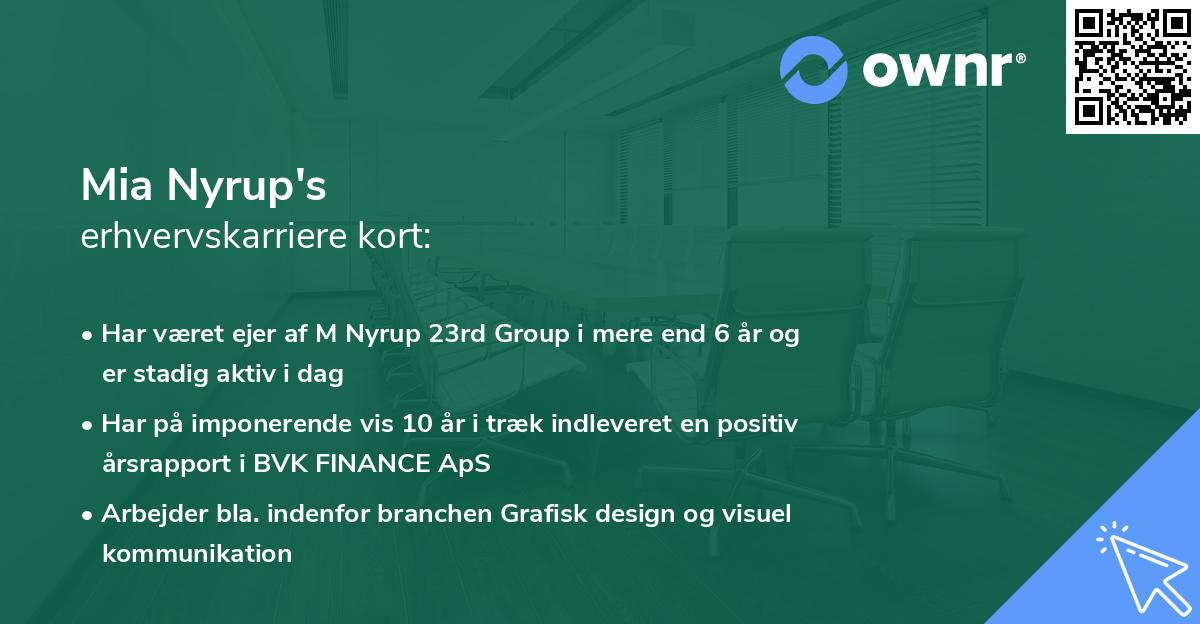 Mia Nyrup's erhvervskarriere kort