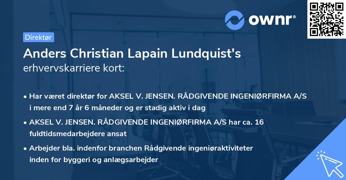 Anders Christian Lapain Lundquist's erhvervskarriere kort