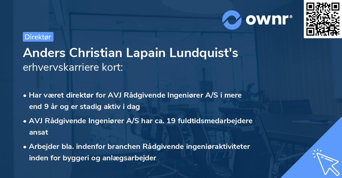 Anders Christian Lapain Lundquist's erhvervskarriere kort