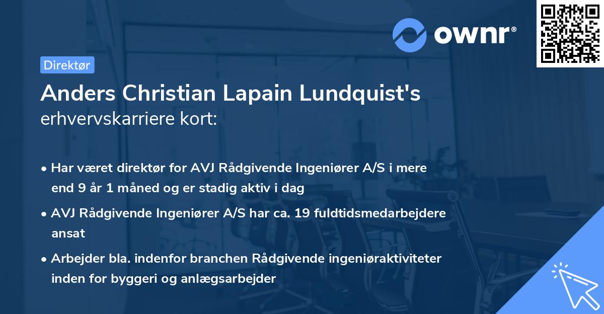 Anders Christian Lapain Lundquist's erhvervskarriere kort