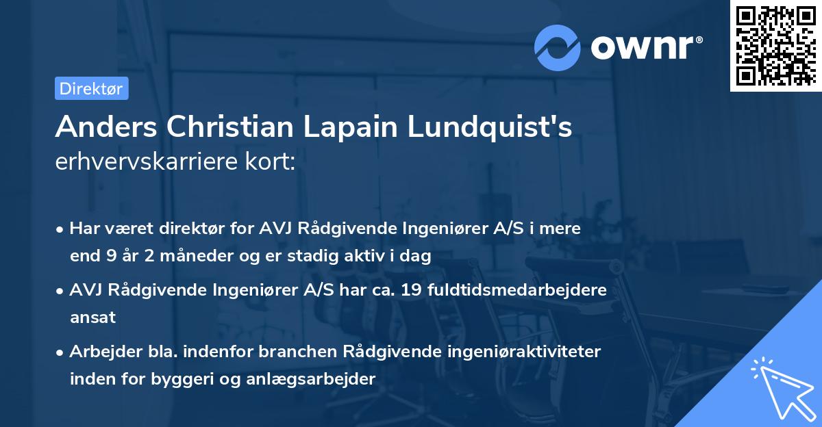 Anders Christian Lapain Lundquist's erhvervskarriere kort