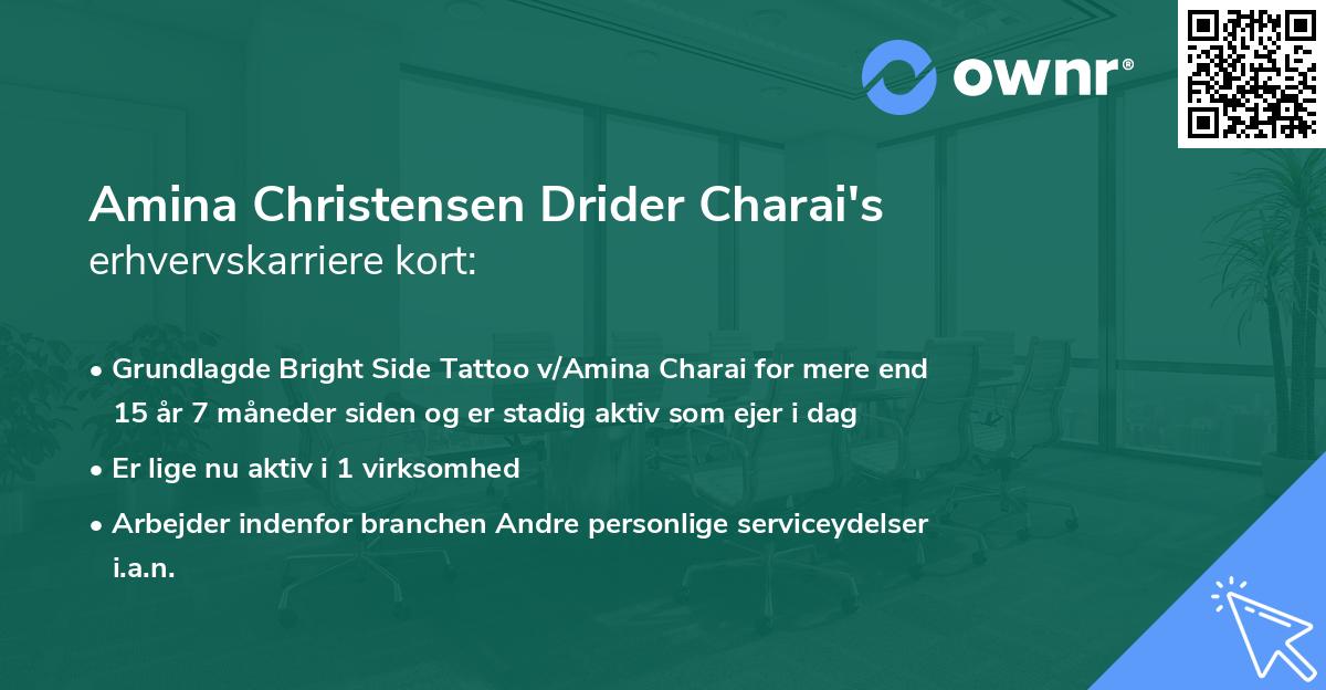 Amina Christensen Drider Charai's erhvervskarriere kort