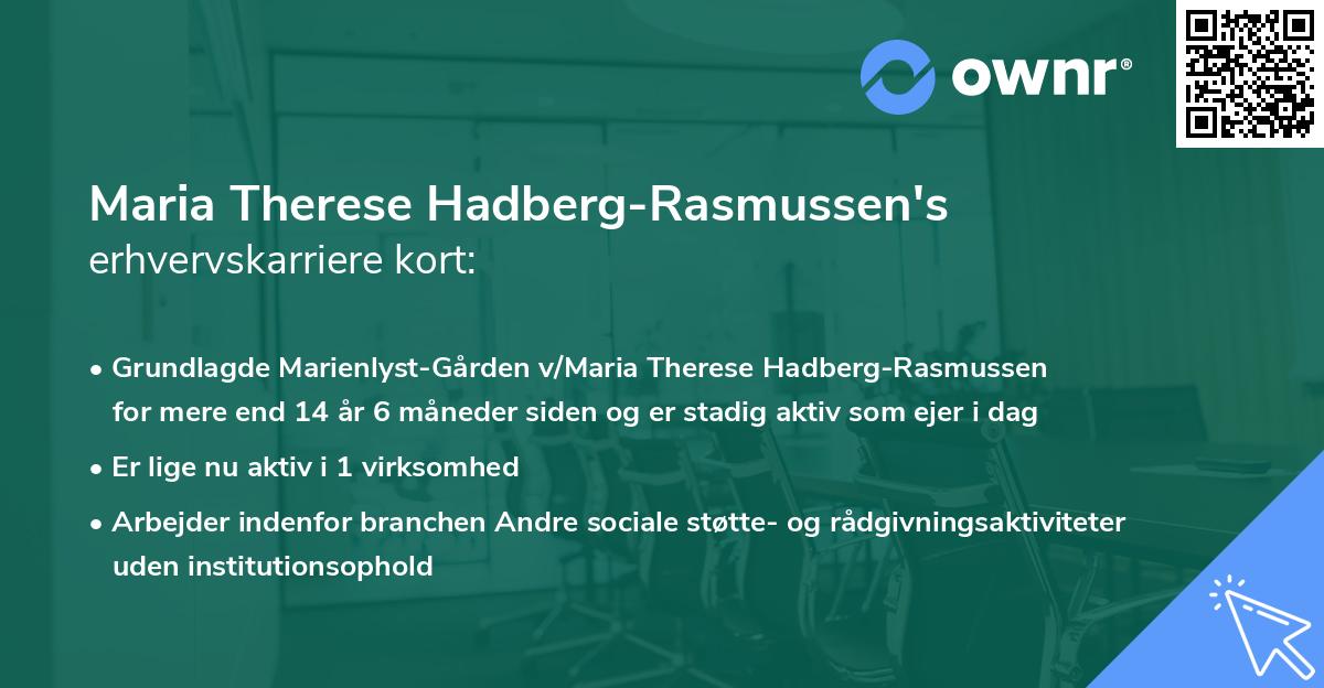 Maria Therese Hadberg-Rasmussen's erhvervskarriere kort