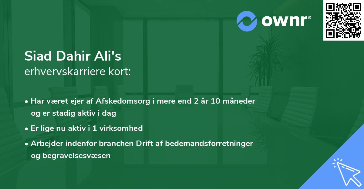 Siad Dahir Ali's erhvervskarriere kort