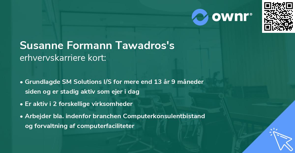 Susanne Formann Tawadros's erhvervskarriere kort