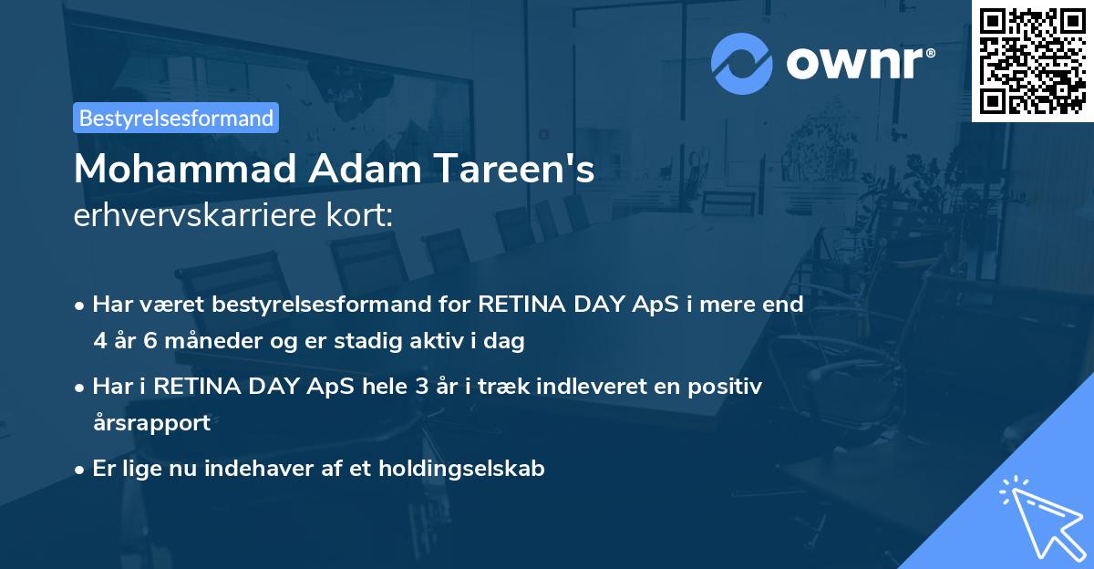 Mohammad Adam Tareen's erhvervskarriere kort