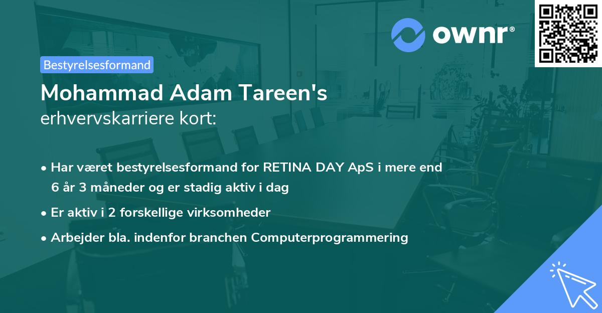 Mohammad Adam Tareen's erhvervskarriere kort