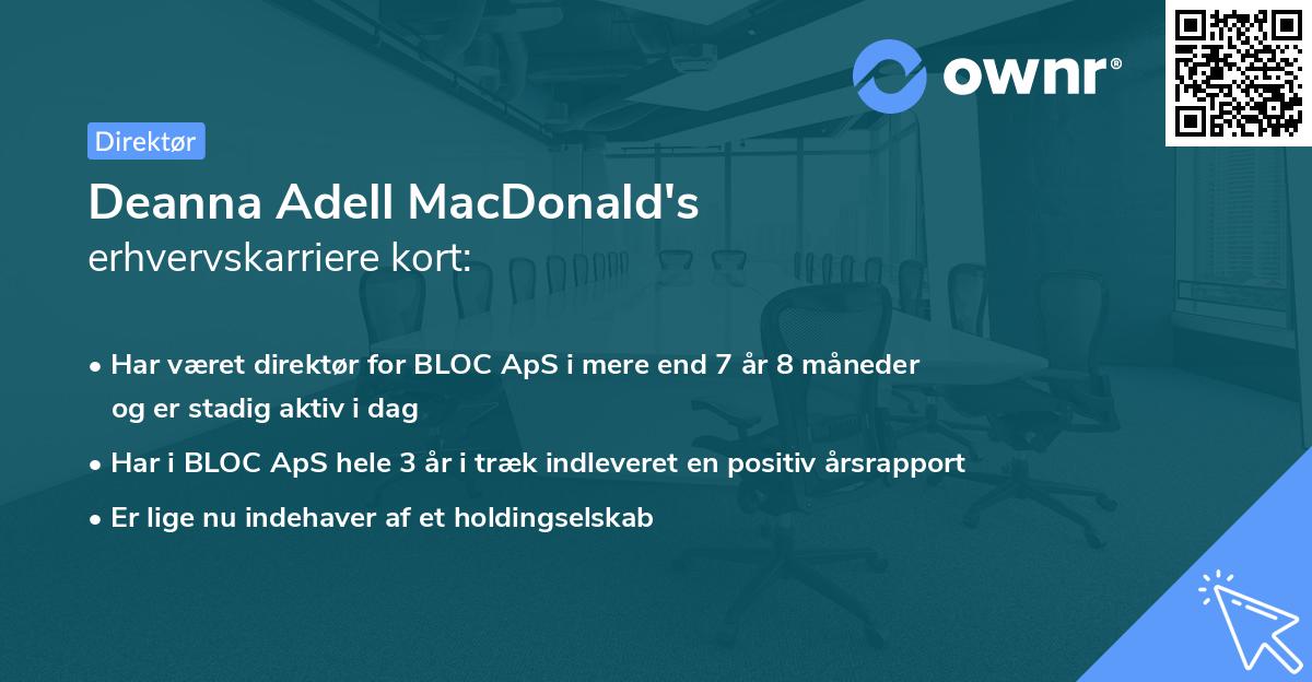 Deanna Adell MacDonald's erhvervskarriere kort