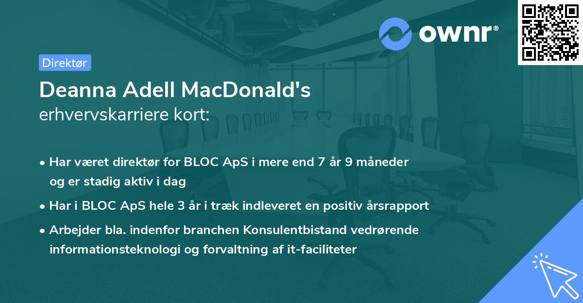 Deanna Adell MacDonald's erhvervskarriere kort