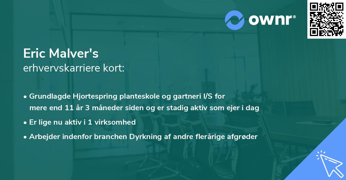 Eric Malver's erhvervskarriere kort