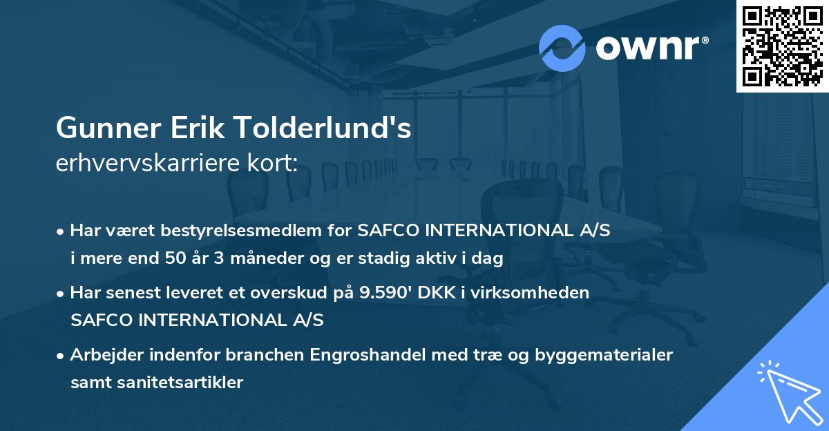 Gunner Erik Tolderlund's erhvervskarriere kort