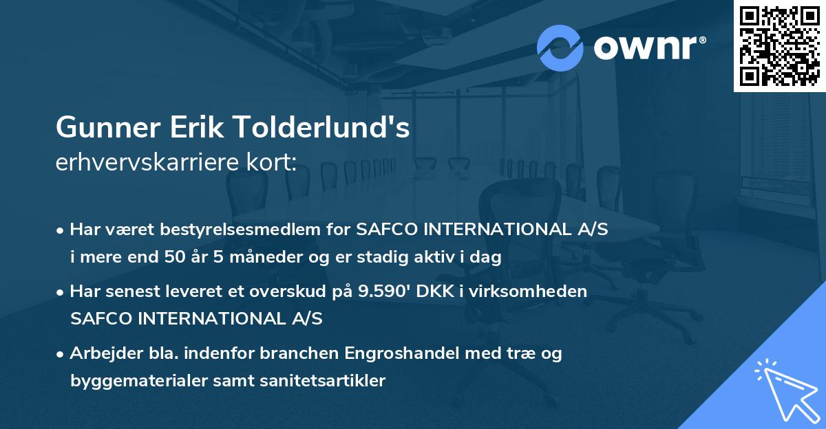 Gunner Erik Tolderlund's erhvervskarriere kort