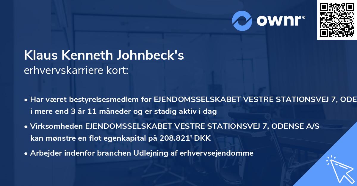 Klaus Kenneth Johnbeck's erhvervskarriere kort