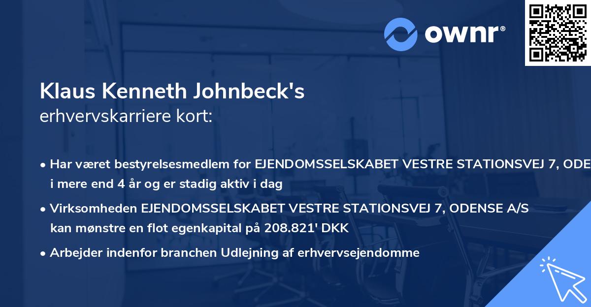Klaus Kenneth Johnbeck's erhvervskarriere kort