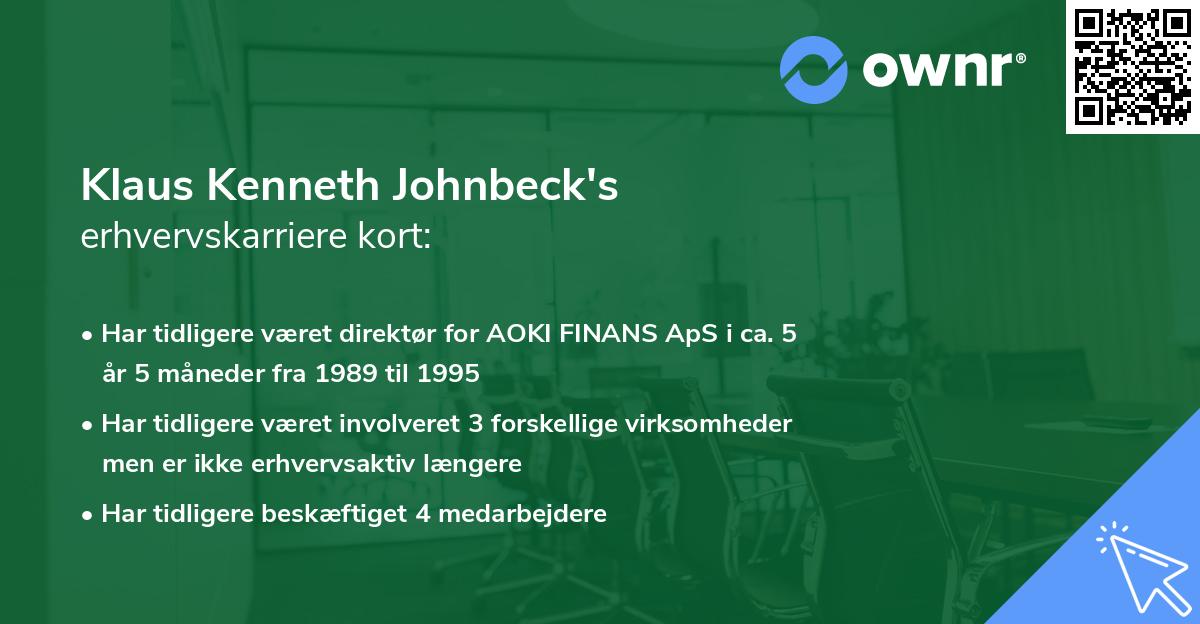 Klaus Kenneth Johnbeck's erhvervskarriere kort