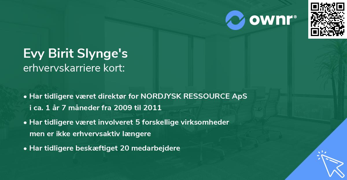Evy Birit Slynge's erhvervskarriere kort