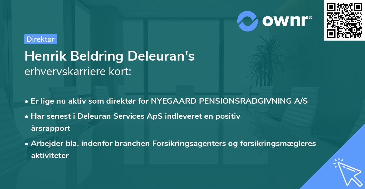 Henrik Beldring Deleuran's erhvervskarriere kort
