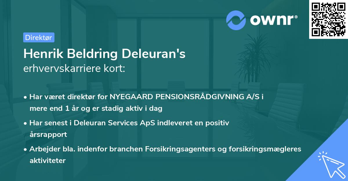 Henrik Beldring Deleuran's erhvervskarriere kort