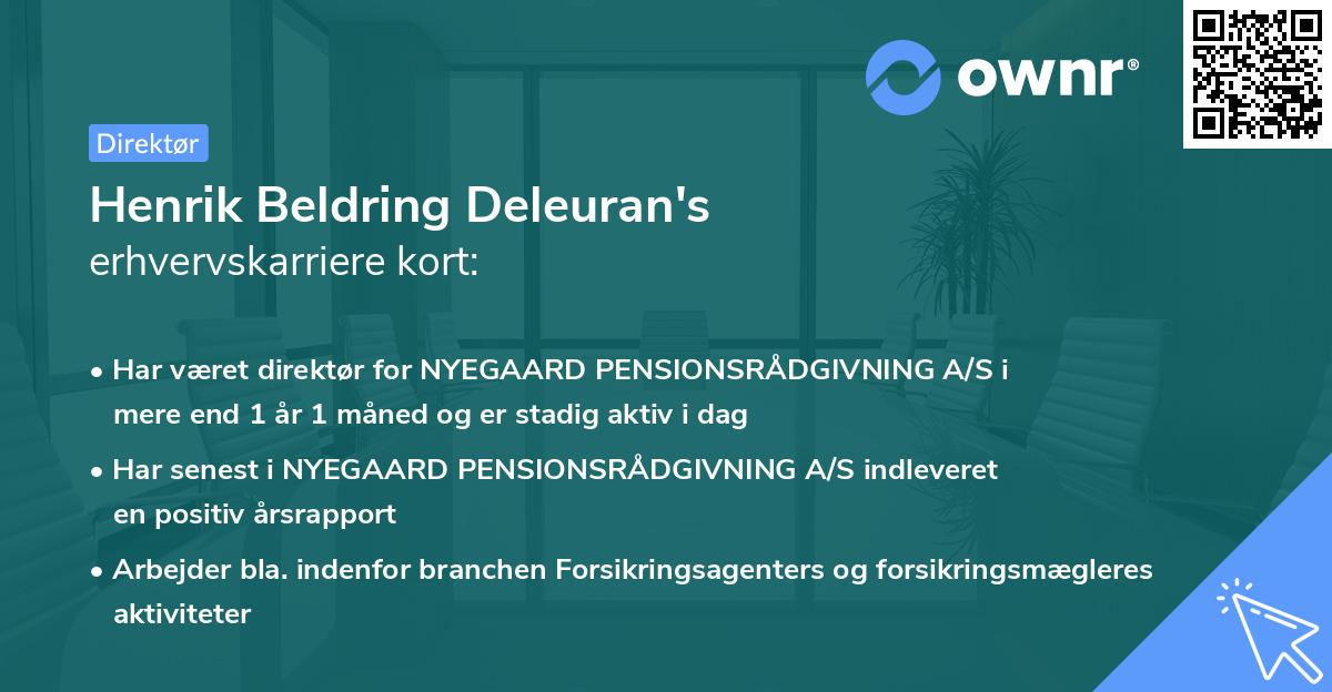 Henrik Beldring Deleuran's erhvervskarriere kort