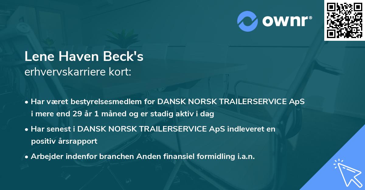 Lene Haven Beck's erhvervskarriere kort