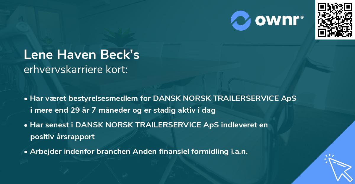 Lene Haven Beck's erhvervskarriere kort