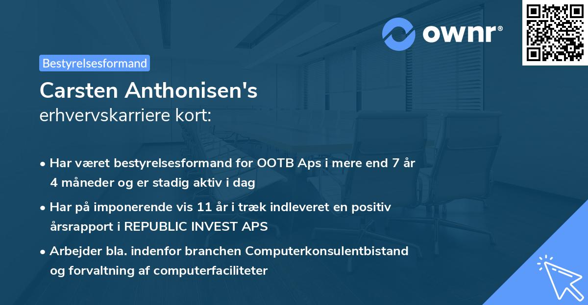 Carsten Anthonisen's erhvervskarriere kort